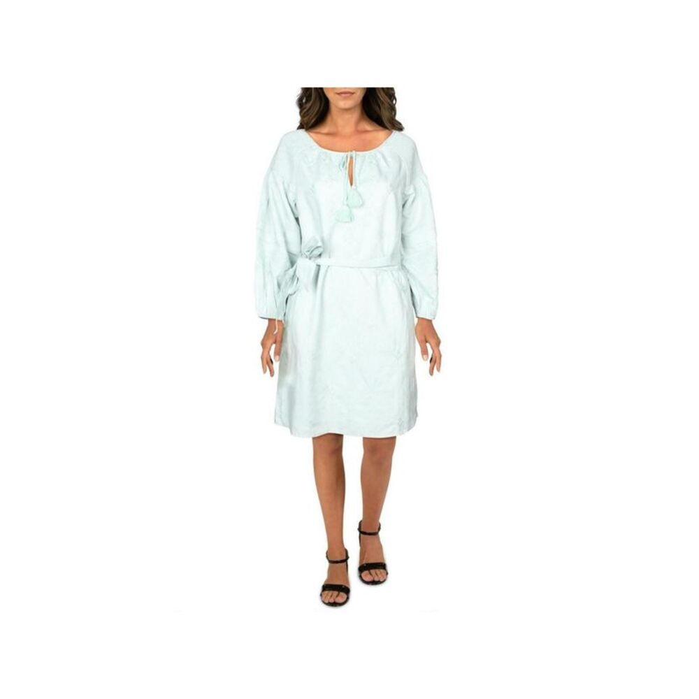 INC Womens Green Patterned Bell Sleeve Above The Knee Fit + Flare Dress Size: S
